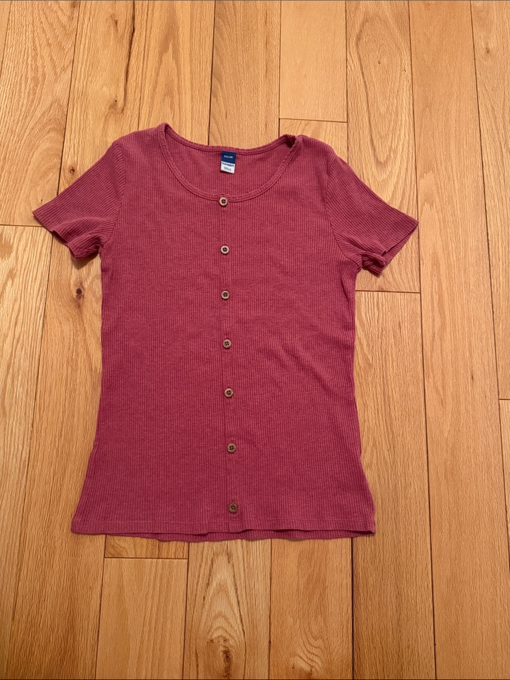 Old Navy Button-Front Ribbed Short Sleeve Top - Dusty Rose